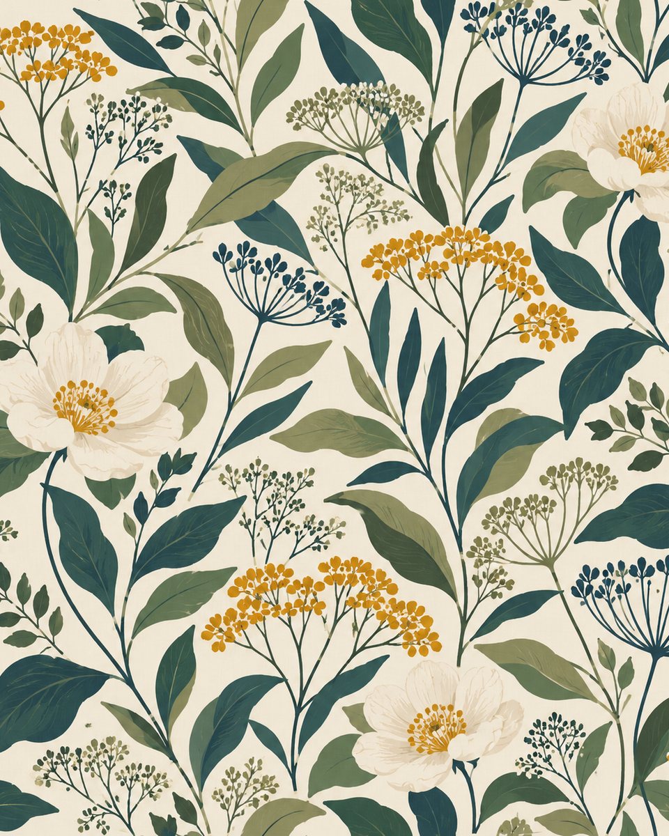 Cream botanical curtain print