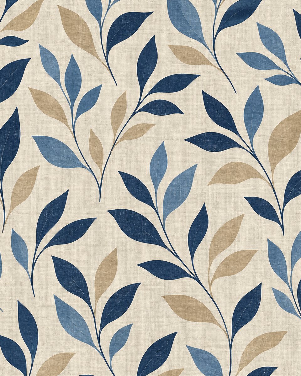 Indigo leaves curtain print