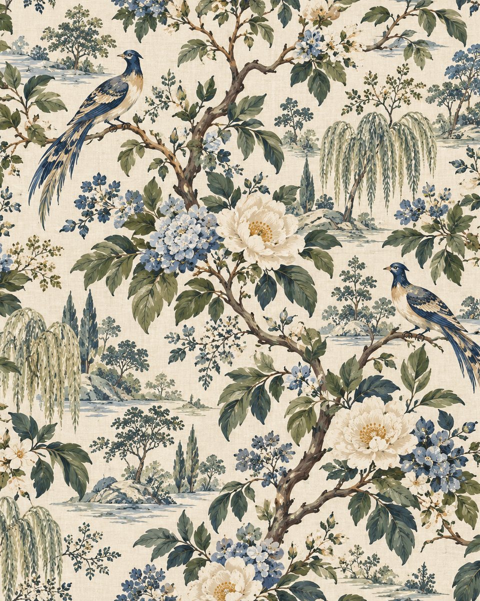 Willow & pheasant curtain print