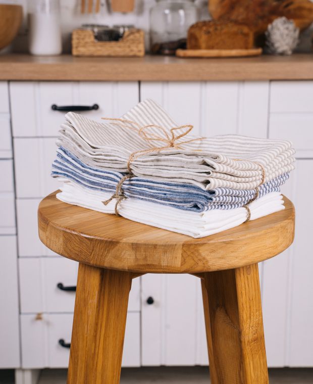 Stacked woven cotton tea towels