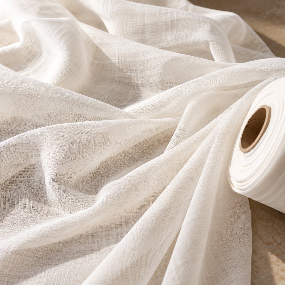Fine cotton chef's muslin unrolled from the bolt