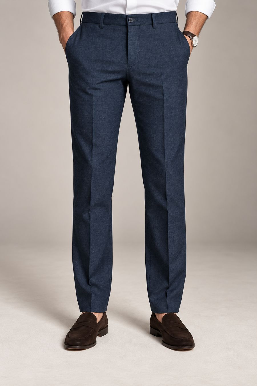 Men's trousers in navy cotton-lyocell-elastane fabric PL-02
